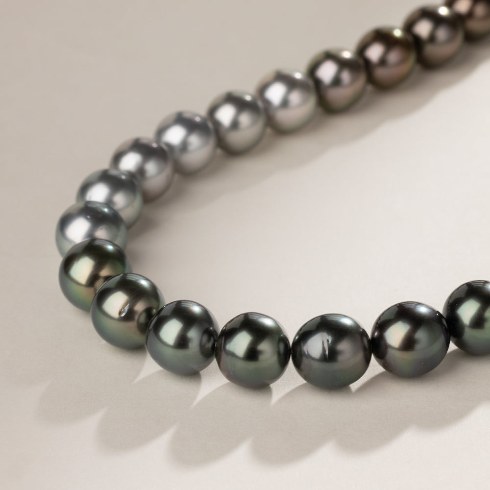 Black Tahitian Pearl 18K Gold Color Gradient Strand Necklace