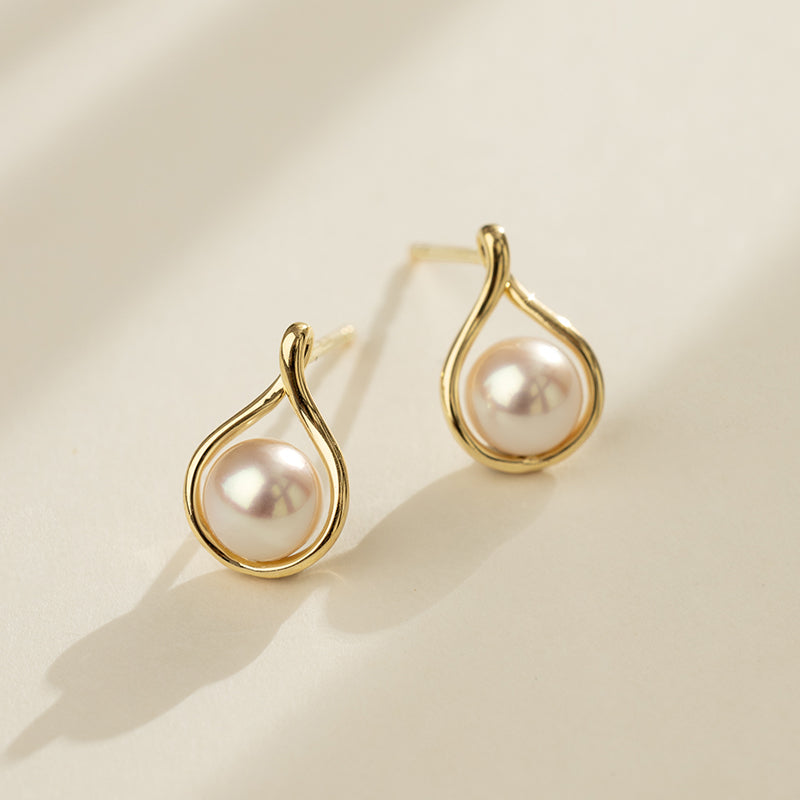 Akoya Pearl 18K Gold Teardrop Studs Earrings