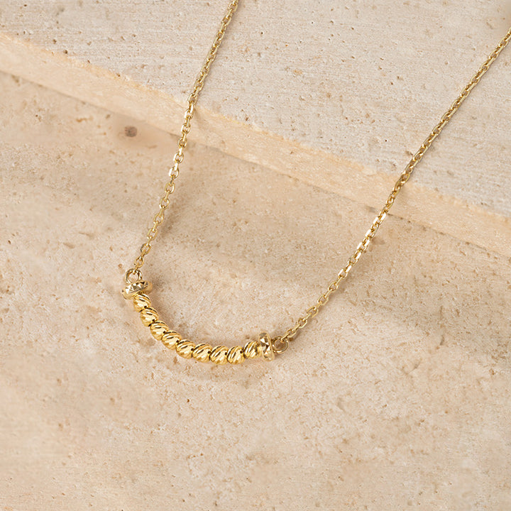 18K Solid Gold Polished Spiral Gold Bead Smiley Necklace