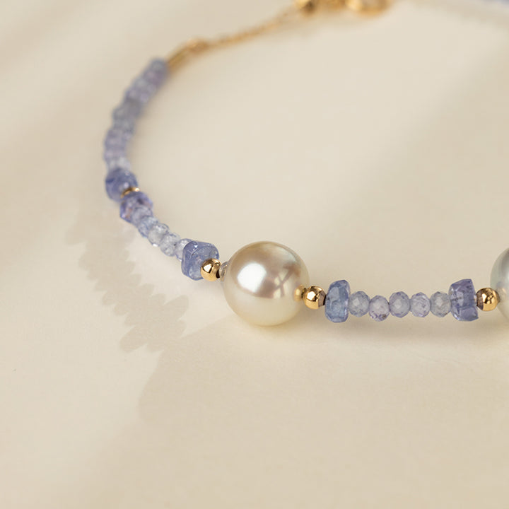 Baroque Akoya Pearl 18K Gold Tanzanite Bracelet