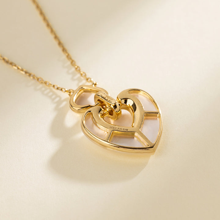 18K Gold Diamond Mother-of-Pearl Intertwined Heart Necklace