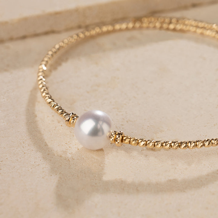 Akoya Pearl 18K Gold Elastic Free-Style Bangle Bracelet