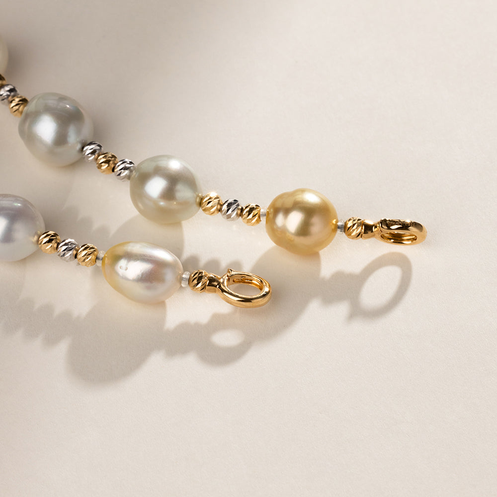 Golden & White South Sea Pearl 18K Gold Elegant Two-tone Mixed Necklace