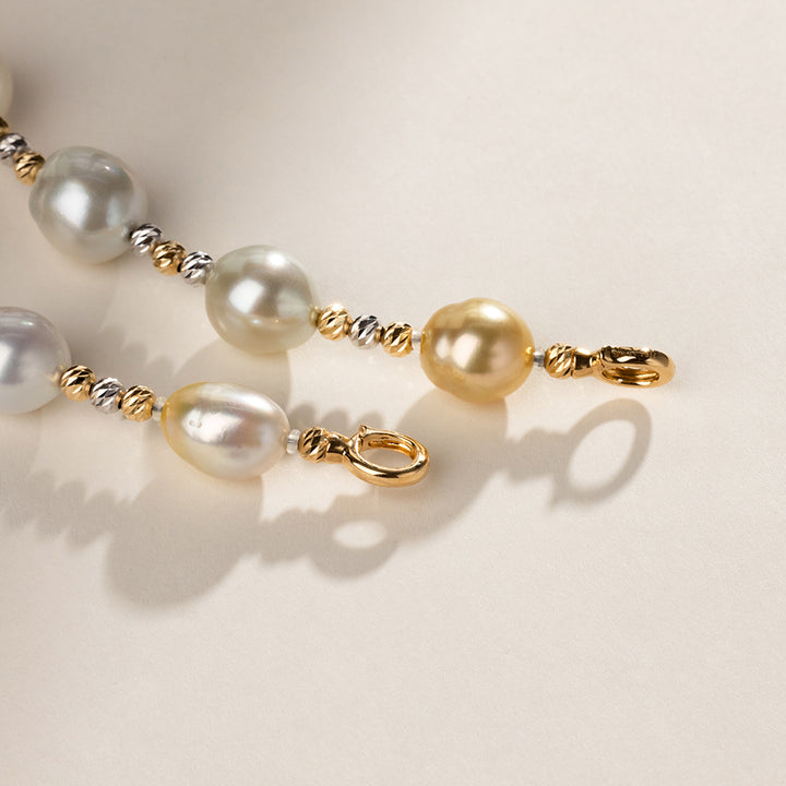 Golden & White South Sea Pearl 18K Gold Elegant Two-tone Mixed Necklace