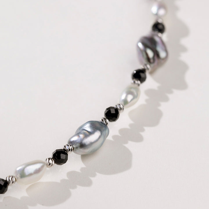 Keshi Saltwater Pearl Black Spinel 18K Gold Monochrome Necklace