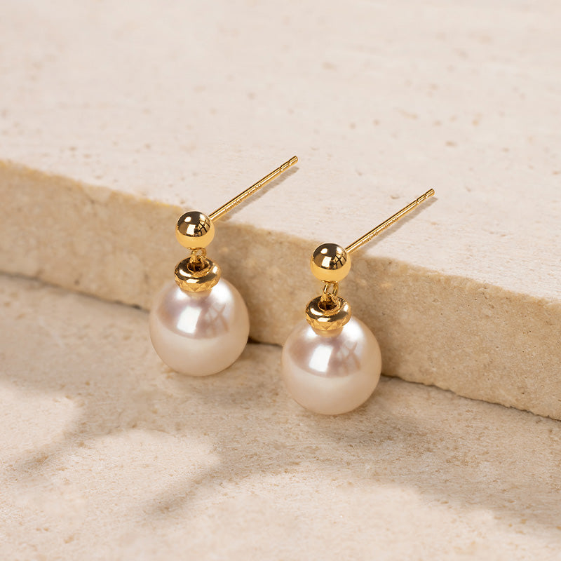 Akoya Pearl 18K Gold Italian Casual Style Stud Earrings