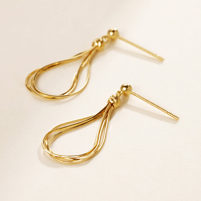 18K Solid Gold Streamline Herringbone Chain Earrings