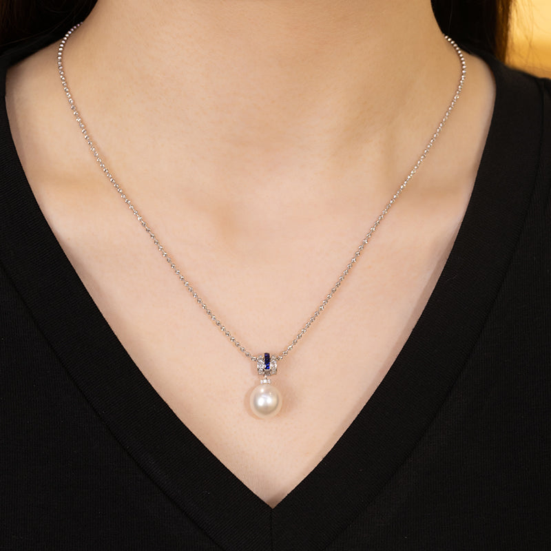 Teardrop South Sea Pearl 18K Gold Diamond Sapphire Barrel Pendant Necklace