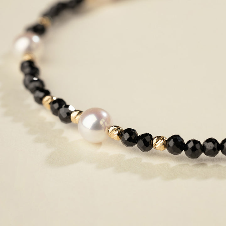 Akoya Saltwater Pearl 18K Black Spinel Baby's Breath Bracelet