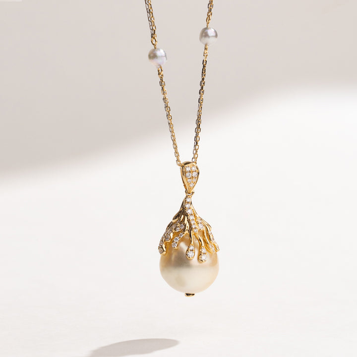 South Sea Baroque Pearl 18K Gold Diamonds Ripe Fruit Pendant Necklace