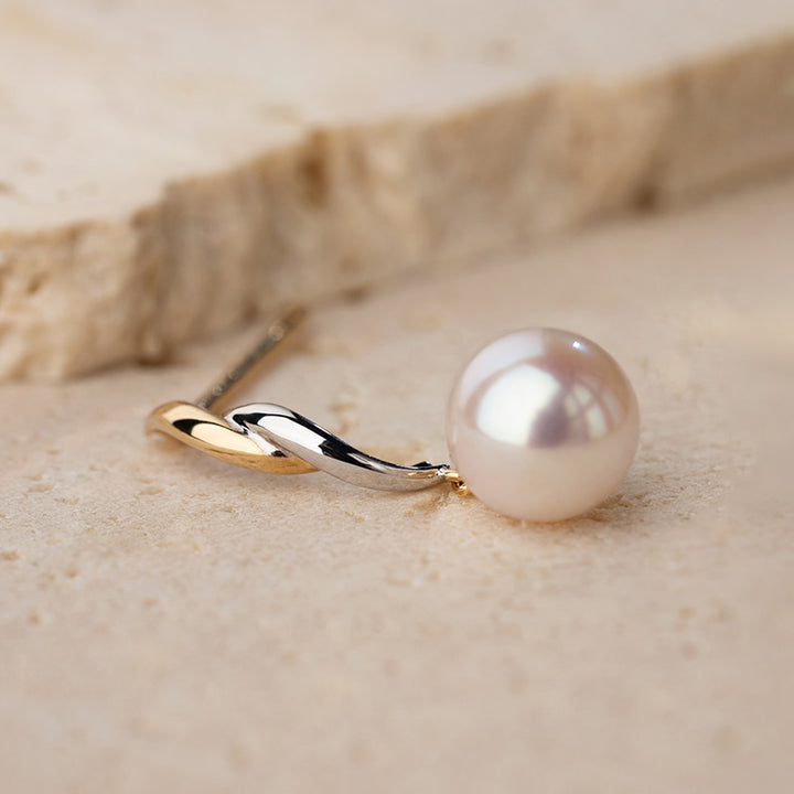 Akoya Pearl 18K Gold Two-tone Curved Stud Earrings