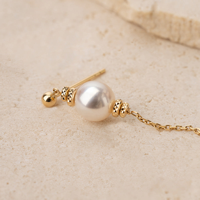 Akoya Pearl 18K Gold Free-Style Dangling Chain Earrings