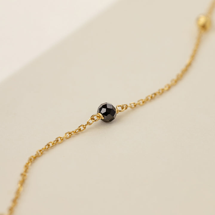 18K Gold Black Spinel Brand Beaded Baby's Breath Necklace