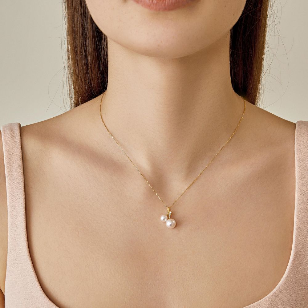 Akoya Pearl 18K Gold Diamond Cherry With Loving Necklace