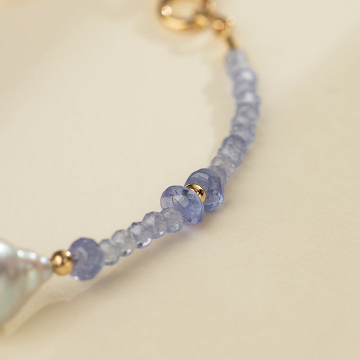 Baroque Akoya Pearl 18K Gold Tanzanite Bracelet