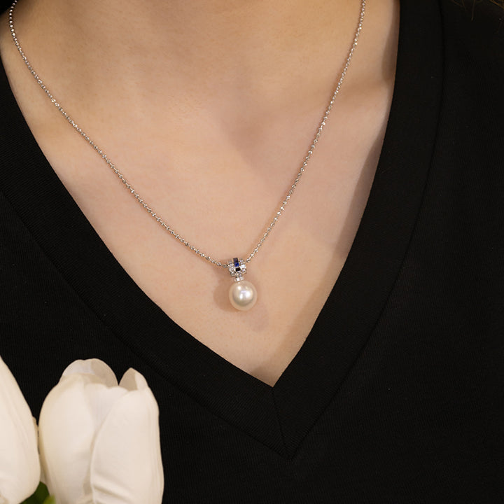 Teardrop South Sea Pearl 18K Gold Diamond Sapphire Barrel Pendant Necklace