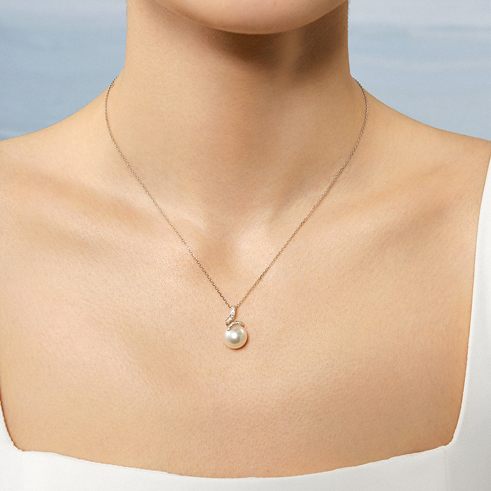 South Sea Pearl 18K White Gold Elegant Wave Diamonds Necklace