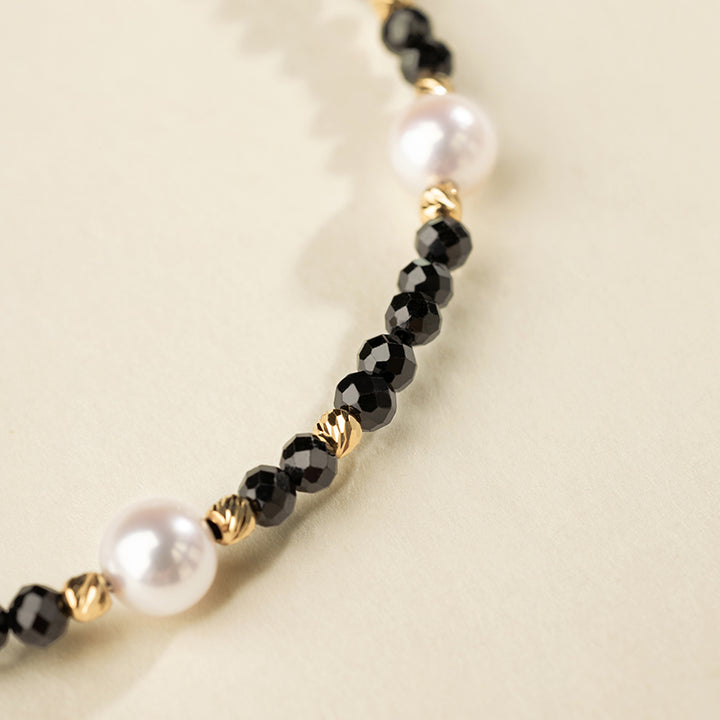 Akoya Saltwater Pearl 18K Black Spinel Baby's Breath Bracelet