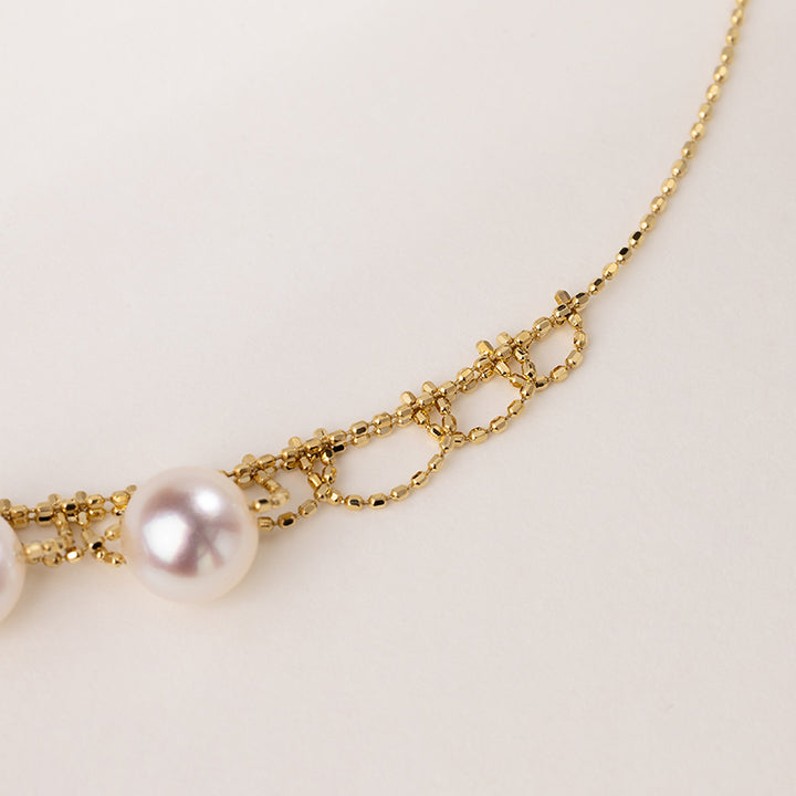 Akoya Pearl 18K Gold Woven Beaded Chain Necklace