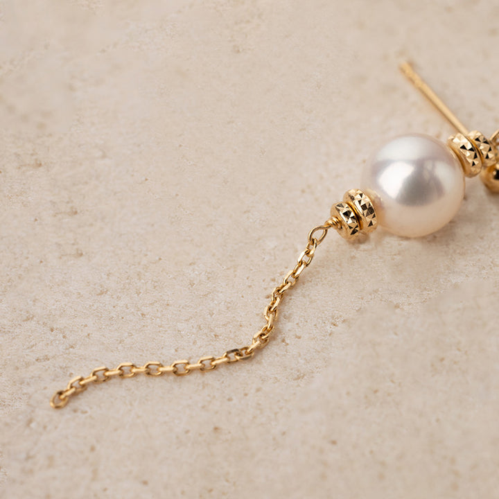 Akoya Pearl 18K Gold Free-Style Dangling Chain Earrings