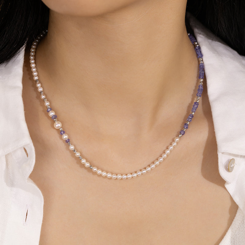 Akoya Pearl 18K Gold Tanzanite Elegant Statement Necklace