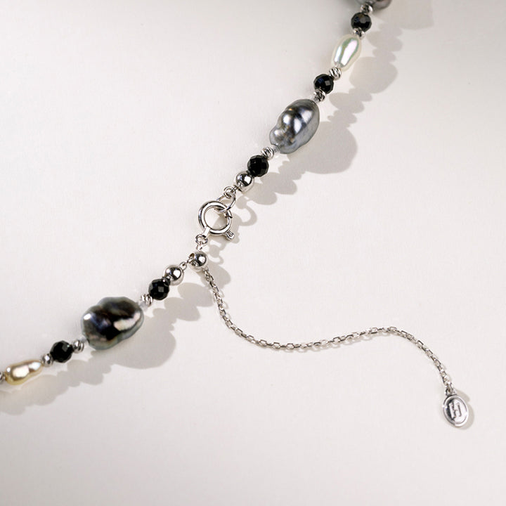 Keshi Saltwater Pearl Black Spinel 18K Gold Monochrome Necklace