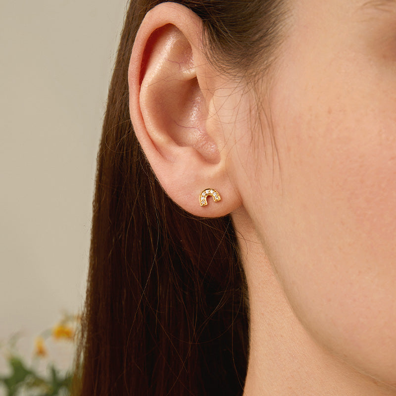 18K Gold Diamond Petite Rainbow Diamond Ear Studs Earrings