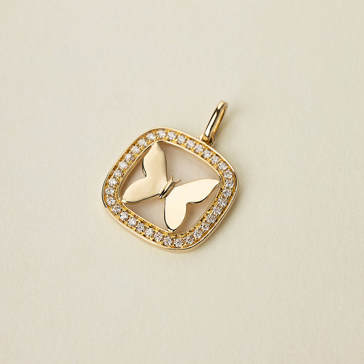 18K Gold Diamond Butterfly Shot Pendant Necklace