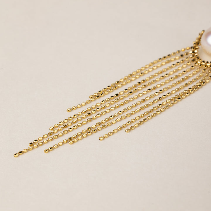 Akoya Pearl 18K Gold Fringe Beaded Chain Earrings