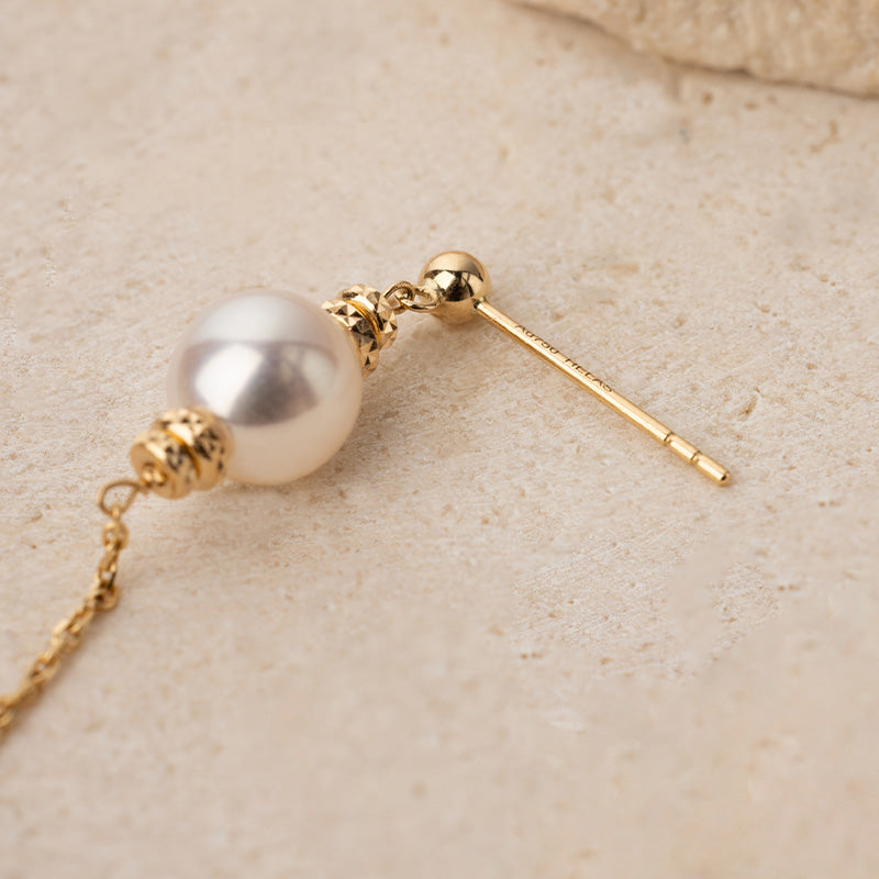 Akoya Pearl 18K Gold Free-Style Dangling Chain Earrings