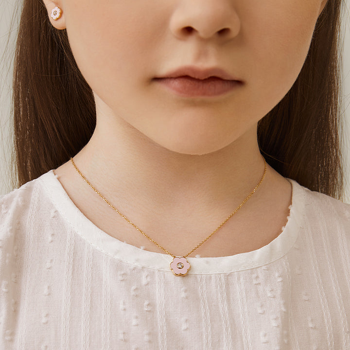 Mother-daughter Matching 18K Gold Enamel Diamond Petite Flower Necklace