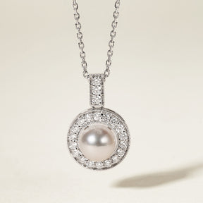 1920s' COLLECTION Akoya Pearl 18K White Gold Diamond Pendulum Clock Necklace