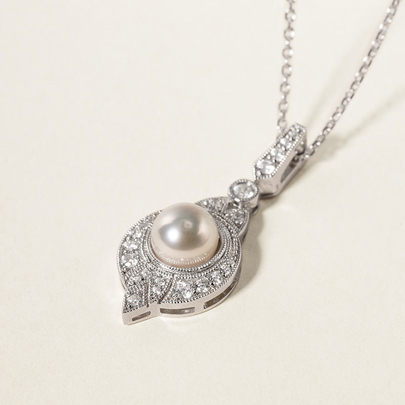 1920s' COLLECTION Akoya Pearl 18K White Gold Diamond Midnight Paris Necklace