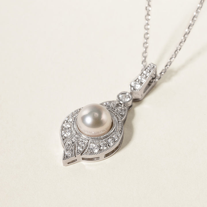 Akoya Pearl necklace 18K White Gold Diamond Midnight in Paris