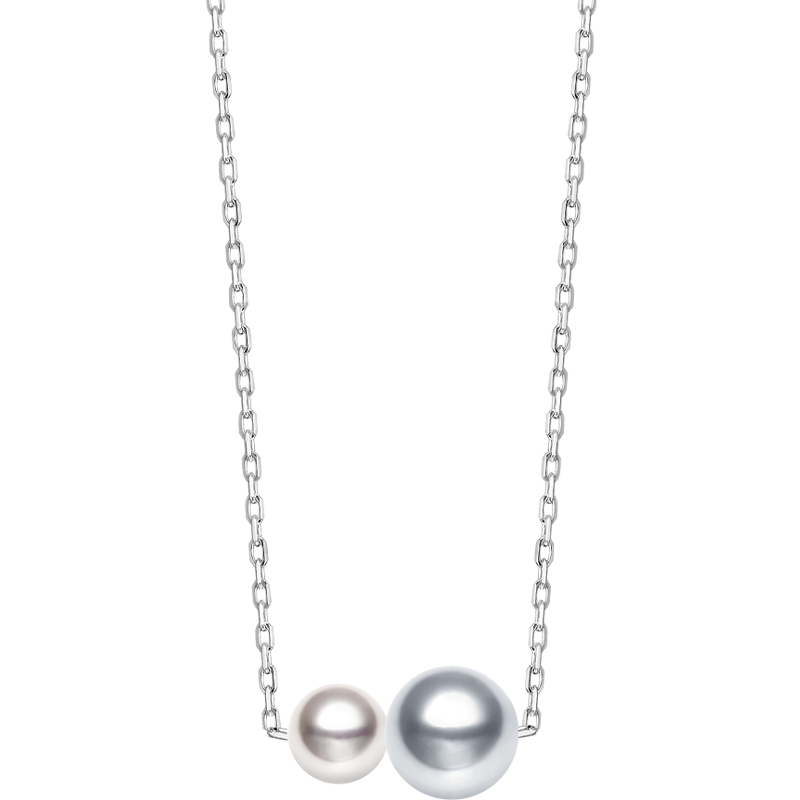 Silver Blue Pearl Double Pearl Minimalist 18K Gold Necklace