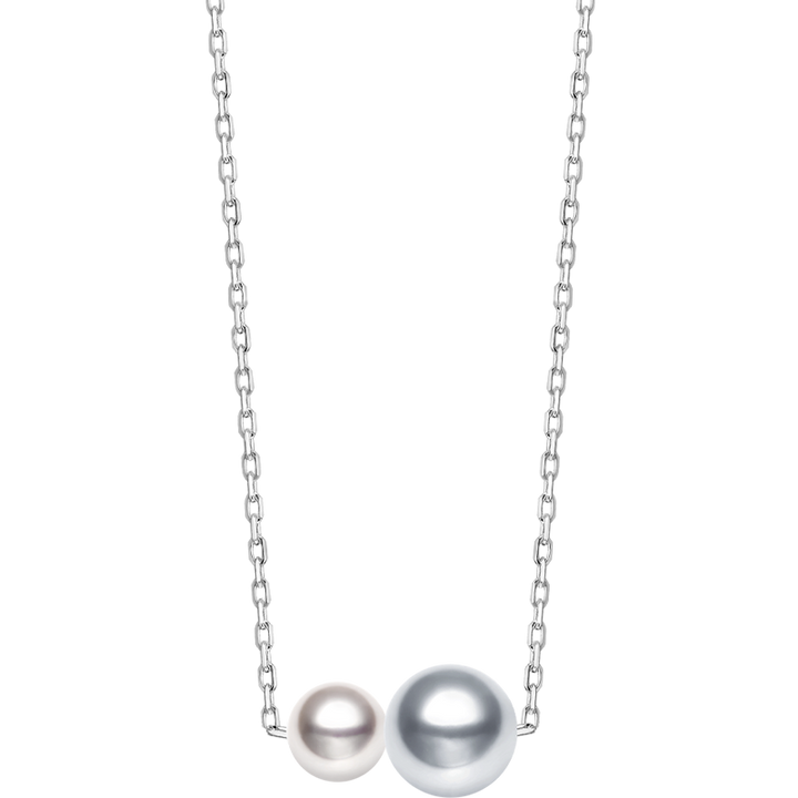 Silver Blue Pearl Double Pearl Minimalist 18K Gold Necklace