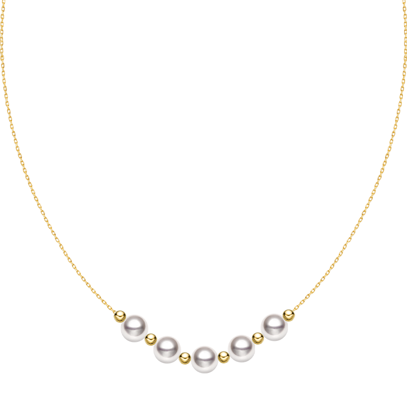 Akoya 18k Yellow Gold Baby's Breath Smile Necklace