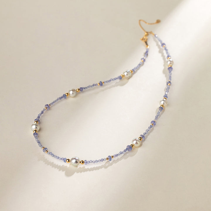 Baroque Saltwater Pearl 18K Gold Tanzanite Baby's Breath Necklace