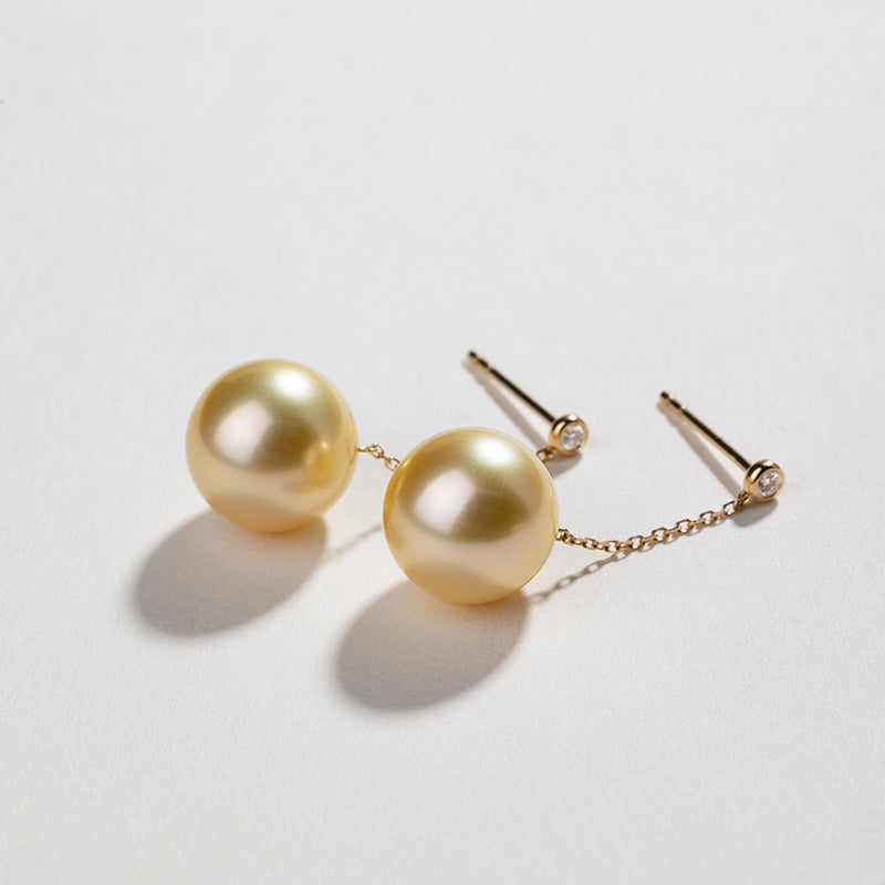 South Sea Golden Pearl 18K Gold Diamonds Drop Earrings