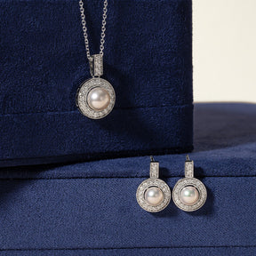 1920s' COLLECTION Akoya Pearl 18K White Gold Diamond Pendulum Clock Earrings