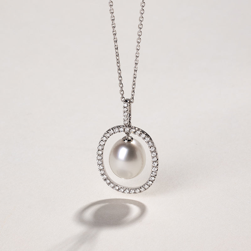 Teardrop South Sea Pearl 18K Diamond Circle Pendant Necklace
