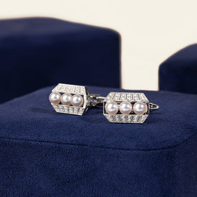 1920s' COLLECTION Akoya Pearl 18K White Gold Diamond Chrysler Men's Cufflinks
