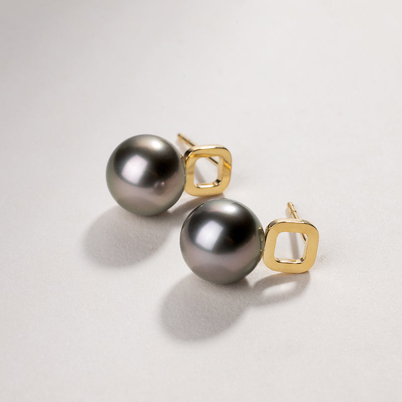 Tahitian Pearl 18K Gold Simple Square Earrings
