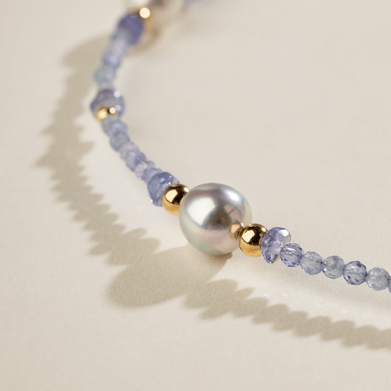 Baroque Saltwater Pearl 18K Gold Tanzanite Baby's Breath Necklace