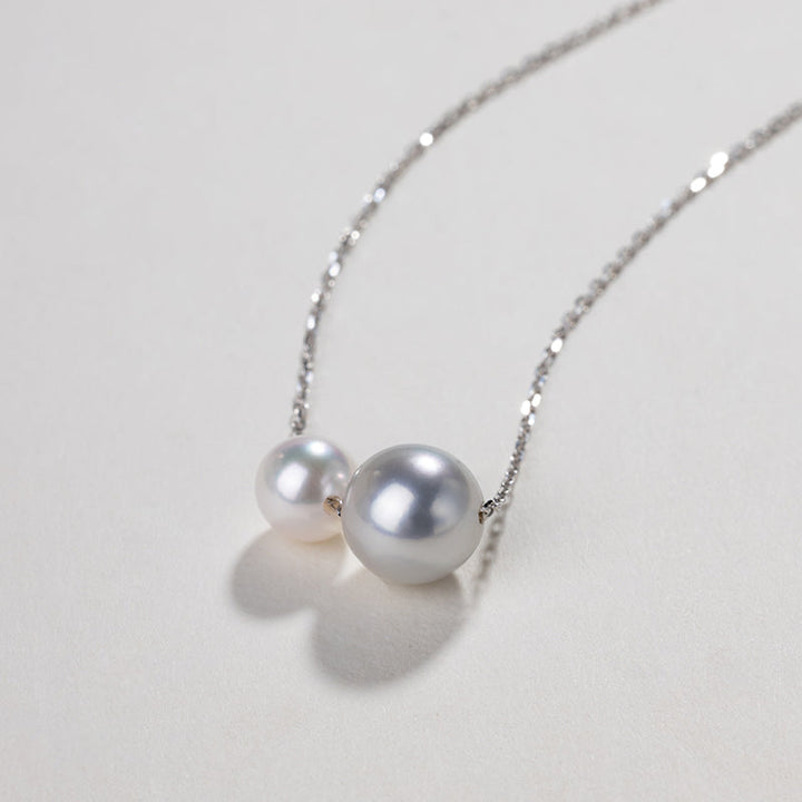 Silver Blue Pearl Double Pearl Minimalist 18K Gold Necklace