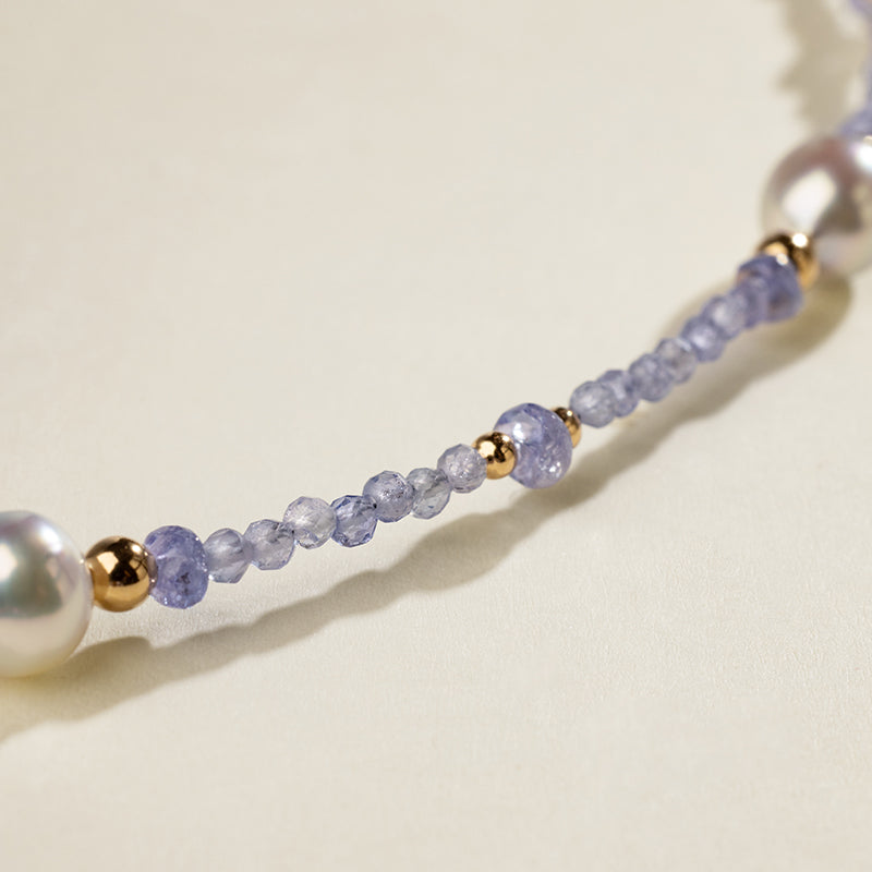 Baroque Saltwater Pearl 18K Gold Tanzanite Baby's Breath Necklace