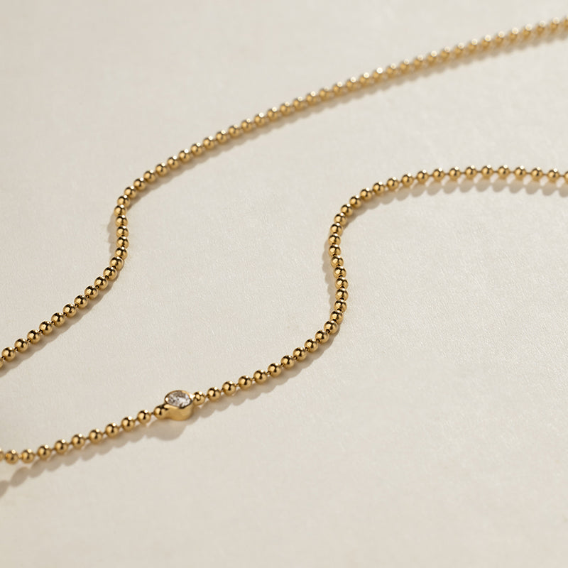 Akoya Saltwater Pearl 18K gold diamond H-shaped Luster Bead Chain Necklace