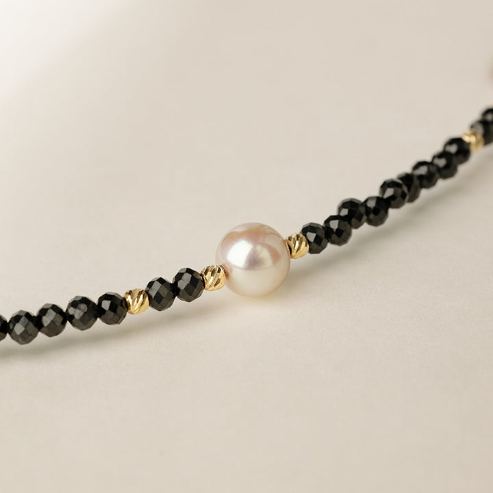 Akoya Saltwater Pearl 18K Black Spinel Baby's Breath Necklace