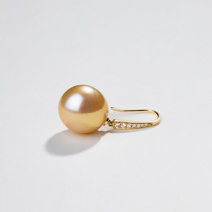 Drop-shaped South Sea Golden Pearl 18K Diamonds French-style Ear Hook Earrings