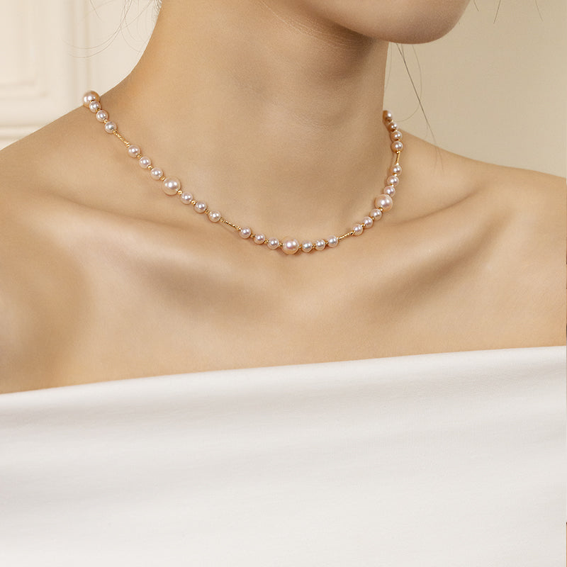 Akoya Saltwater Pearl 18K Gold Luster Bead Milky Way Necklace